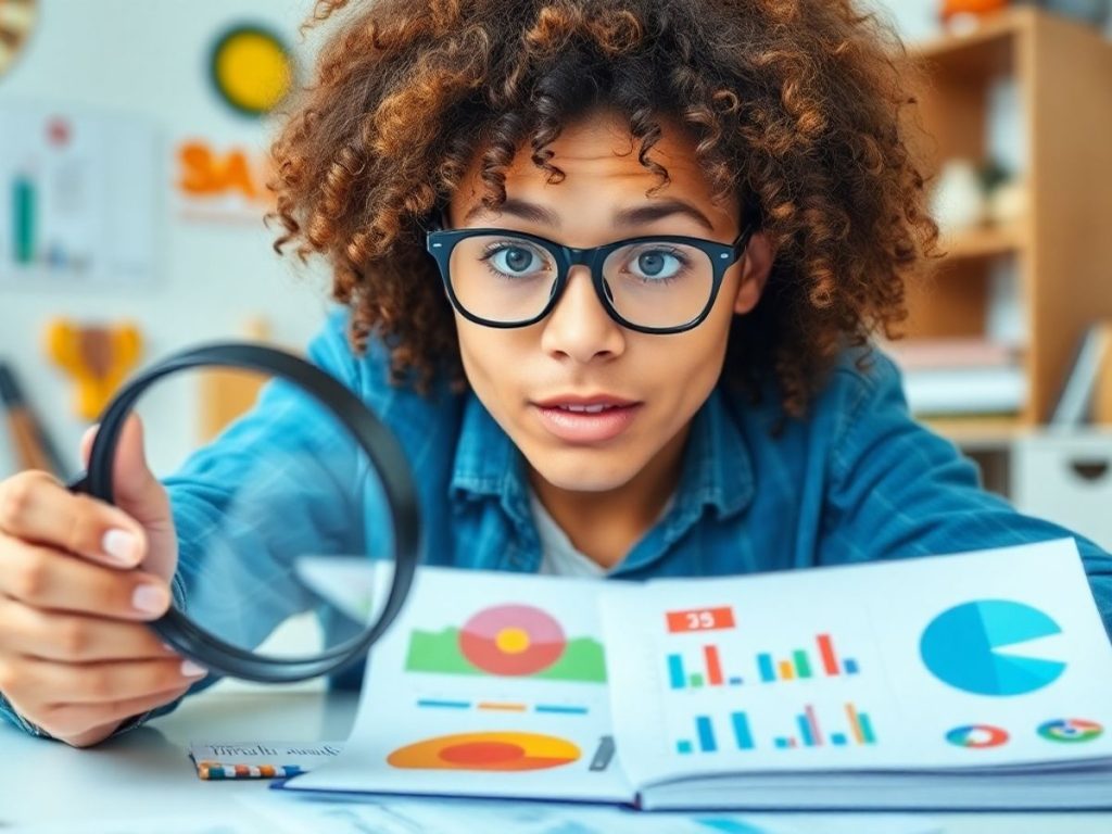 Persoană examinand detalii ale pieței cu o lupă.